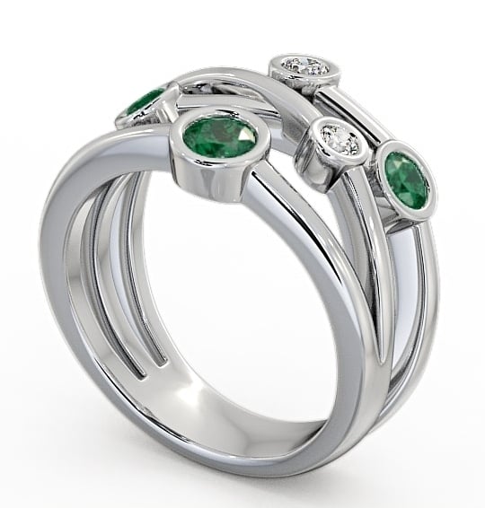  Five Stone Emerald and Diamond 0.69ct Ring 9K White Gold - Jericho FV20GEM_WG_EM_THUMB1 