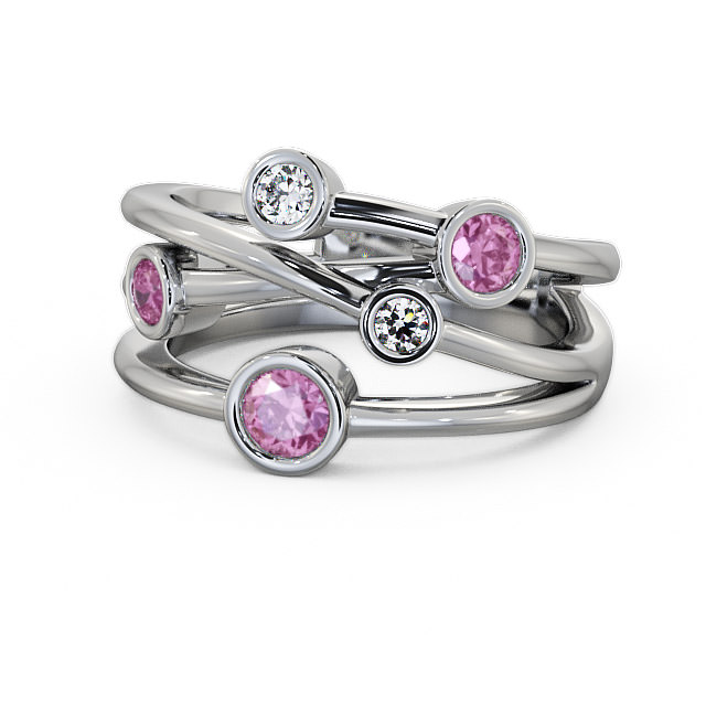 Five Stone Pink Sapphire and Diamond 0.82ct Ring Platinum - Jericho FV20GEM_WG_PS_FLAT
