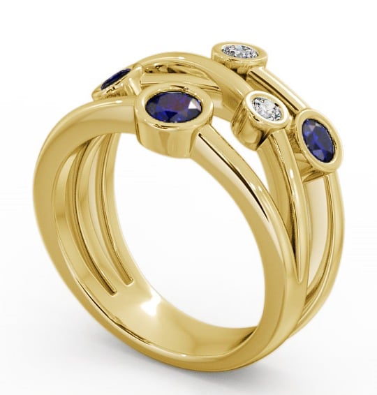 Five Stone Blue Sapphire and Diamond 0.82ct Ring 18K Yellow Gold - Jericho FV20GEM_YG_BS_THUMB1