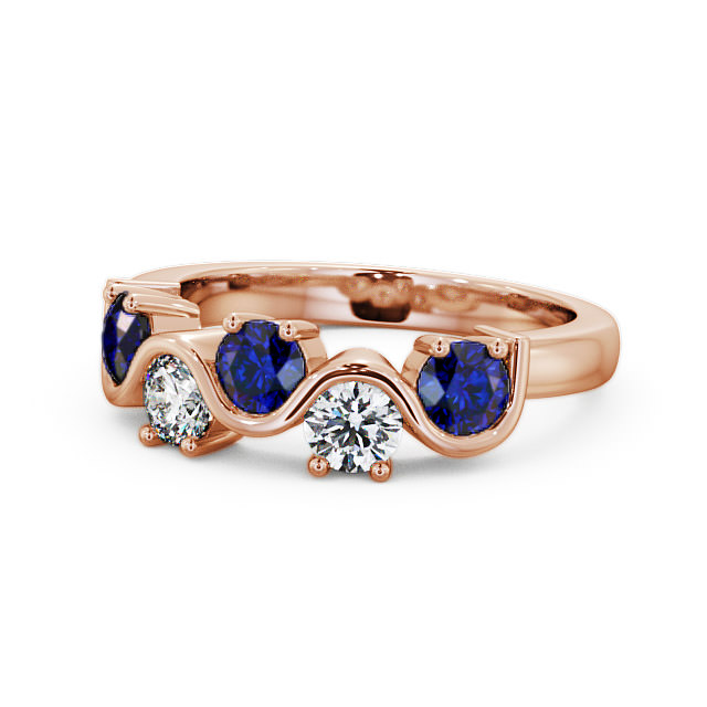 Five Stone Blue Sapphire and Diamond 0.90ct Ring 9K Rose Gold - Kingston FV21GEM_RG_BS_FLAT