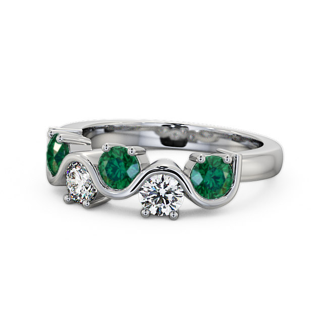 Five Stone Emerald and Diamond 0.81ct Ring Palladium - Kingston FV21GEM_WG_EM_FLAT