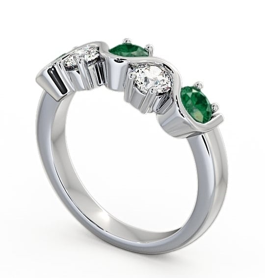 Five Stone Emerald and Diamond 0.81ct Ring 18K White Gold - Kingston FV21GEM_WG_EM_THUMB1