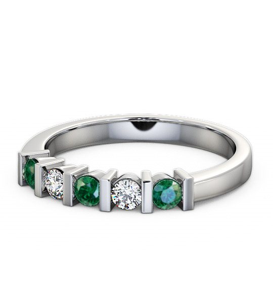  Five Stone Emerald and Diamond 0.35ct Ring 9K White Gold - Hawnby FV6GEM_WG_EM_THUMB2 