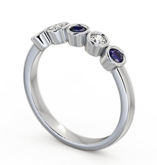 Five Stone Blue Sapphire and Diamond 0.41ct Ring 18K White Gold - Avebury FV9GEM_WG_BS_THUMB1