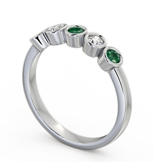  Five Stone Emerald and Diamond 0.35ct Ring 9K White Gold - Avebury FV9GEM_WG_EM_THUMB1 