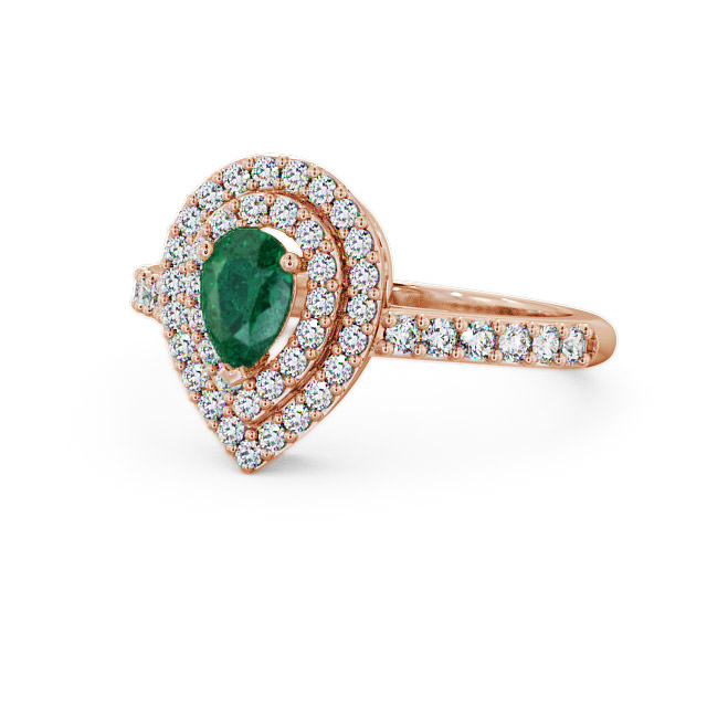 Halo Emerald and Diamond 0.92ct Ring 18K Rose Gold - Elvira GEM11_RG_EM_FLAT