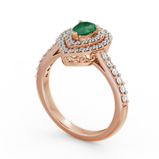 Halo Emerald and Diamond 0.92ct Ring 18K Rose Gold - Elvira GEM11_RG_EM_SIDE
