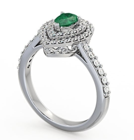 Halo Emerald and Diamond 0.92ct Ring 18K White Gold - Elvira GEM11_WG_EM_THUMB1