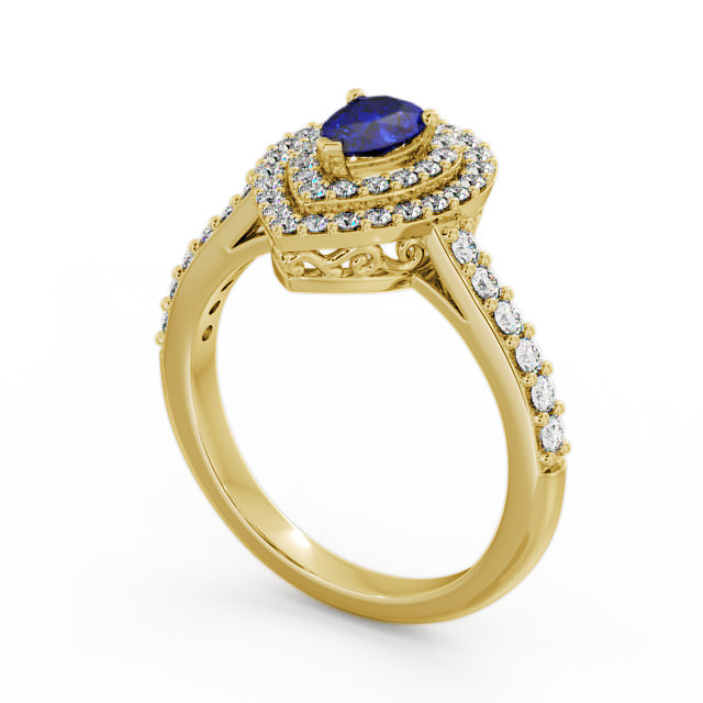 Halo Blue Sapphire and Diamond 0.97ct Ring 9K Yellow Gold - Elvira GEM11_YG_BS_SIDE