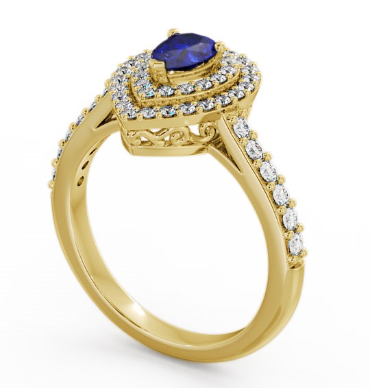 Halo Blue Sapphire and Diamond 0.97ct Ring 18K Yellow Gold - Elvira GEM11_YG_BS_THUMB1