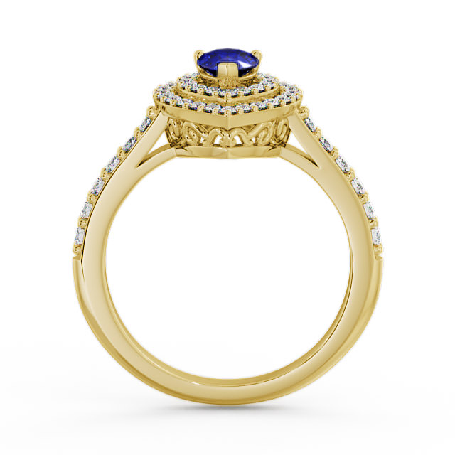 Halo Blue Sapphire and Diamond 0.97ct Ring 9K Yellow Gold - Elvira GEM11_YG_BS_UP