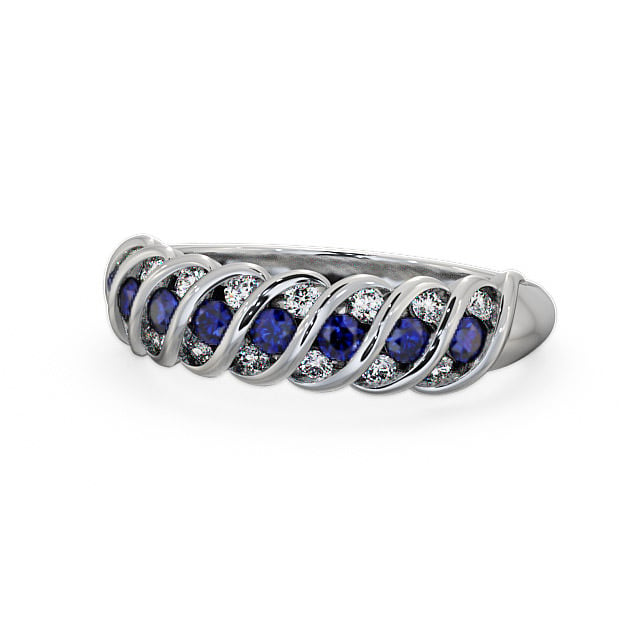 Half Eternity Blue Sapphire and Diamond 0.56ct Ring Platinum - Reneta GEM13_WG_BS_FLAT