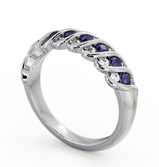 Half Eternity Blue Sapphire and Diamond 0.56ct Ring 9K White Gold - Reneta GEM13_WG_BS_THUMB1