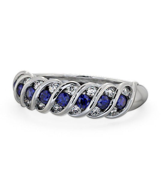  Half Eternity Blue Sapphire and Diamond 0.56ct Ring 18K White Gold - Reneta GEM13_WG_BS_THUMB2 