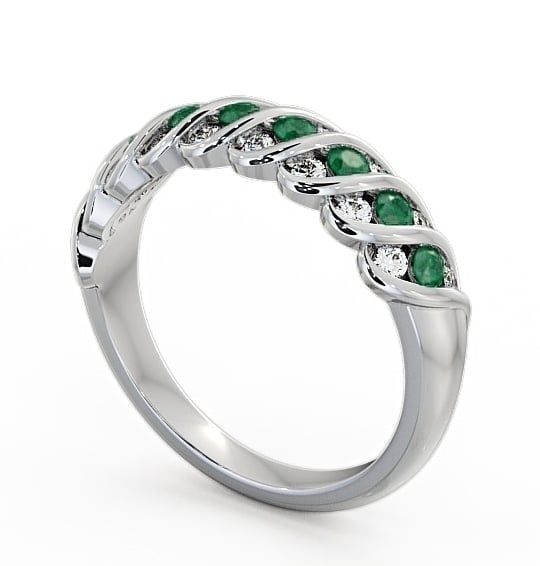 Half Eternity Emerald and Diamond 0.47ct Ring 18K White Gold - Reneta GEM13_WG_EM_THUMB1