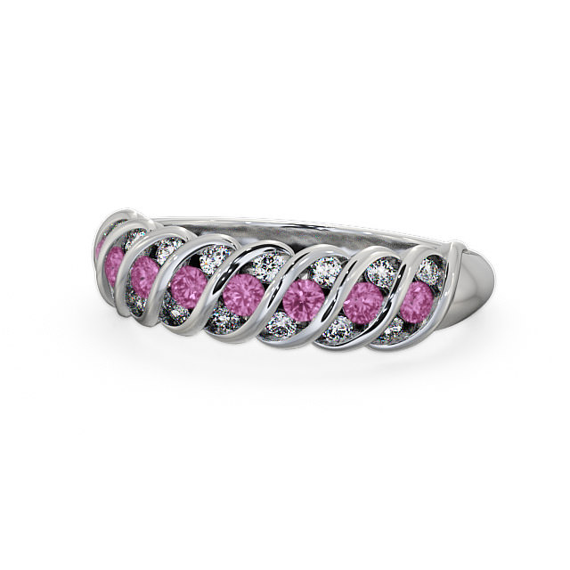 Half Eternity Pink Sapphire and Diamond 0.56ct Ring 9K White Gold - Reneta GEM13_WG_PS_FLAT