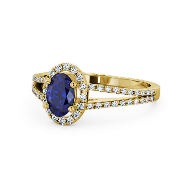 Halo Blue Sapphire and Diamond 0.86ct Ring 9K Yellow Gold - Tristan GEM14_YG_BS_FLAT