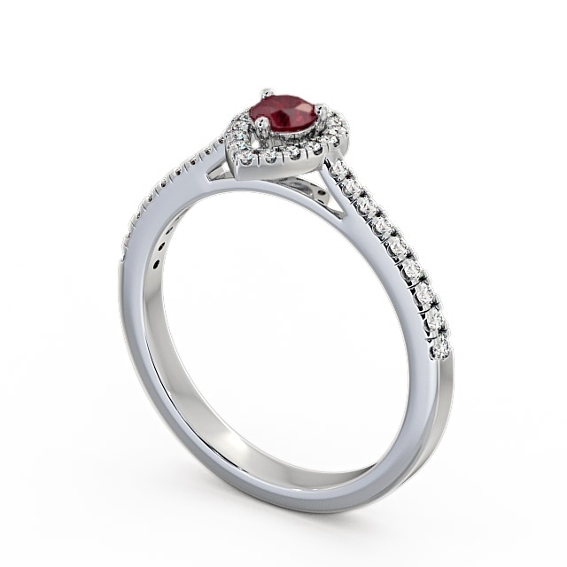 Halo Ruby and Diamond 0.37ct Ring 18K White Gold - Ruelle GEM17_WG_RU_SIDE