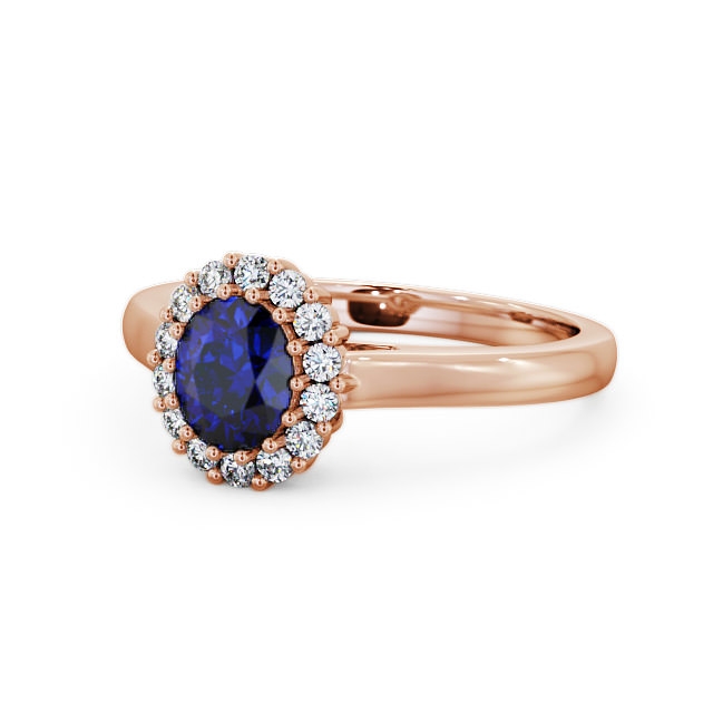 Halo Blue Sapphire and Diamond 0.81ct Ring 18K Rose Gold - Evita GEM21_RG_BS_FLAT