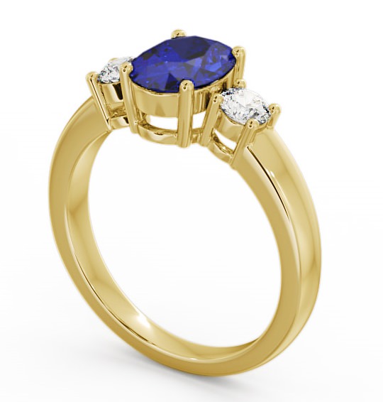 Three Stone Blue Sapphire and Diamond 1.30ct Ring 18K Yellow Gold - Mila GEM24_YG_BS_THUMB1