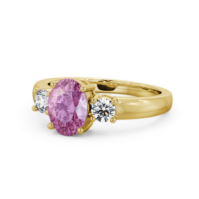 Three Stone Pink Sapphire and Diamond 1.30ct Ring 18K Yellow Gold - Mila GEM24_YG_PS_FLAT