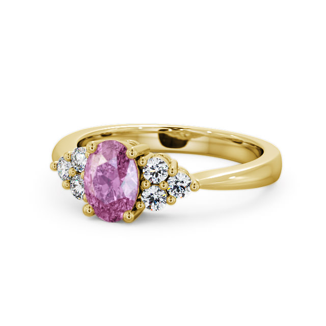 Multi Stone Pink Sapphire and Diamond 1.24ct Ring 9K Yellow Gold - Freya GEM25_YG_PS_FLAT