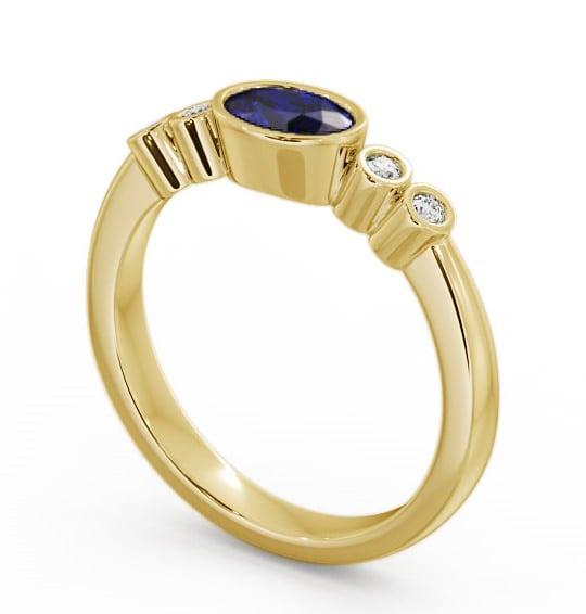 Five Stone Blue Sapphire and Diamond 0.66ct Ring 18K Yellow Gold - Amia GEM26_YG_BS_THUMB1