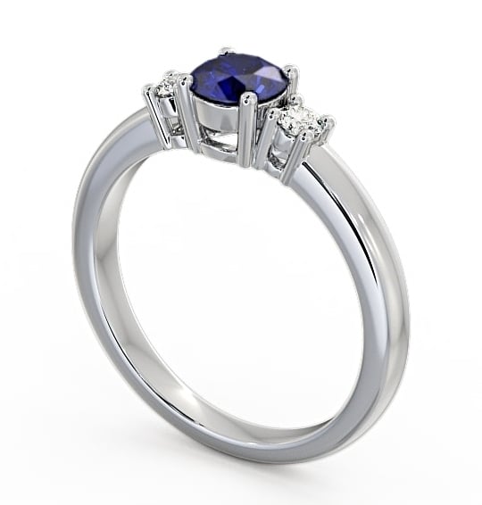 Three Stone Blue Sapphire and Diamond 0.89ct Ring 18K White Gold - Delia GEM27_WG_BS_THUMB1