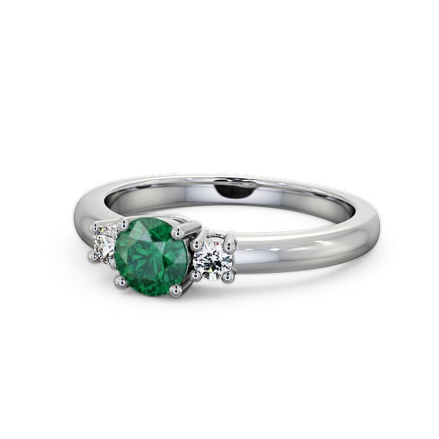 Three Stone Emerald and Diamond 0.72ct Ring 18K White Gold - Delia GEM27_WG_EM_FLAT