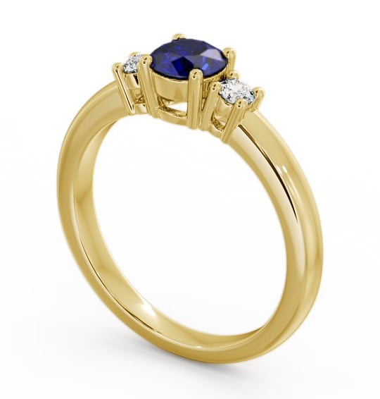 Three Stone Blue Sapphire and Diamond 0.89ct Ring 9K Yellow Gold - Delia GEM27_YG_BS_THUMB1