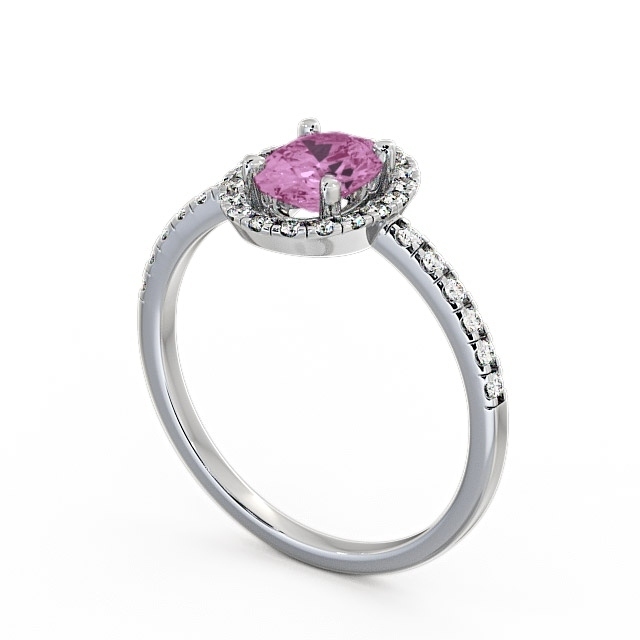 Halo Pink Sapphire and Diamond 1.18ct Ring 18K White Gold - Marina GEM5_WG_PS_SIDE