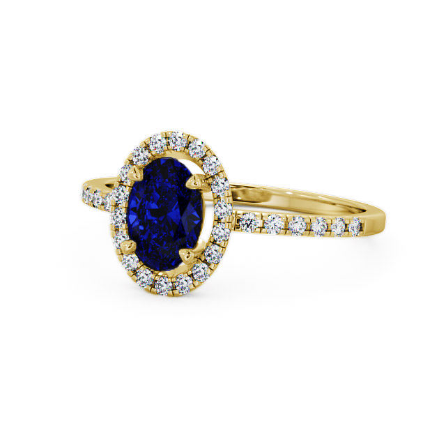 Halo Blue Sapphire and Diamond 1.18ct Ring 18K Yellow Gold - Marina GEM5_YG_BS_FLAT