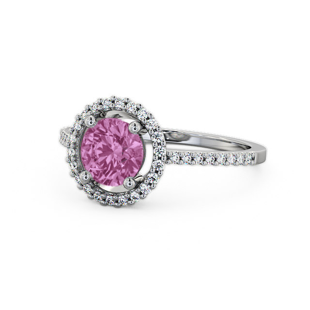 Halo Pink Sapphire and Diamond 1.20ct Ring 9K White Gold - Karina GEM7_WG_PS_FLAT