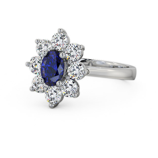 Cluster Blue Sapphire and Diamond 1.80ct Ring 18K White Gold - Carmen GEM8_WG_BS_FLAT