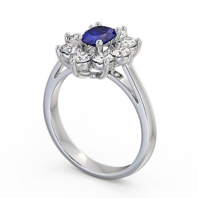 Cluster Blue Sapphire and Diamond 1.80ct Ring 18K White Gold - Carmen GEM8_WG_BS_SIDE
