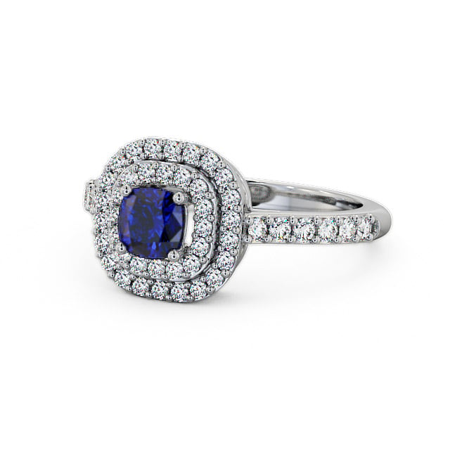 Cluster Blue Sapphire and Diamond 1.24ct Ring 18K White Gold - Bellini GEM9_WG_BS_FLAT