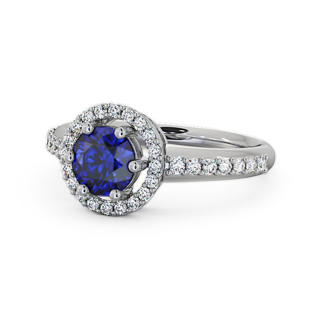 Halo Blue Sapphire and Diamond 1.31ct Ring Platinum - Derwent GEMCL43_WG_BS_FLAT