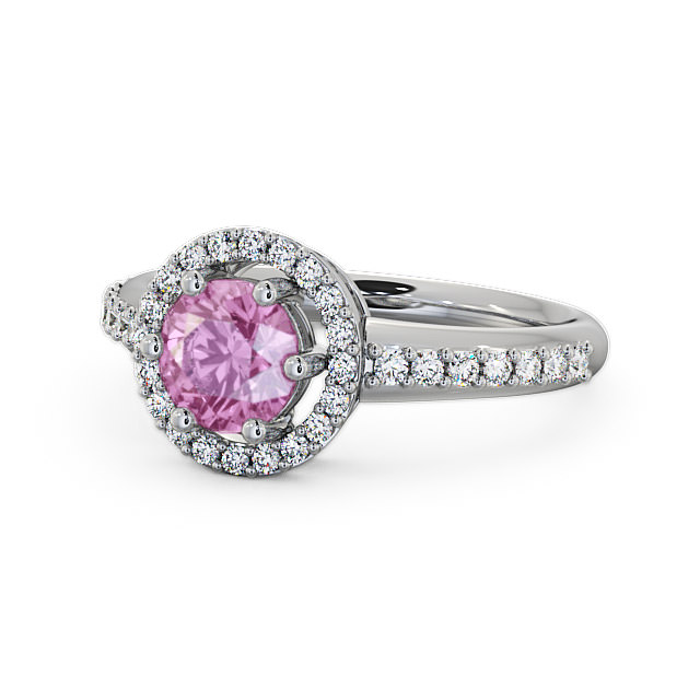 Halo Pink Sapphire and Diamond 1.31ct Ring Palladium - Derwent GEMCL43_WG_PS_FLAT