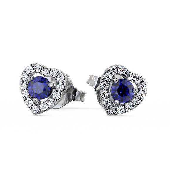  Halo Blue Sapphire and Diamond 0.56ct Earrings 18K White Gold - Avril GEMERG1_WG_BS_THUMB2 