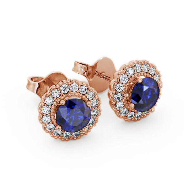 Halo Blue Sapphire and Diamond 1.56ct Earrings 9K Rose Gold - Braga GEMERG2_RG_BS_FLAT