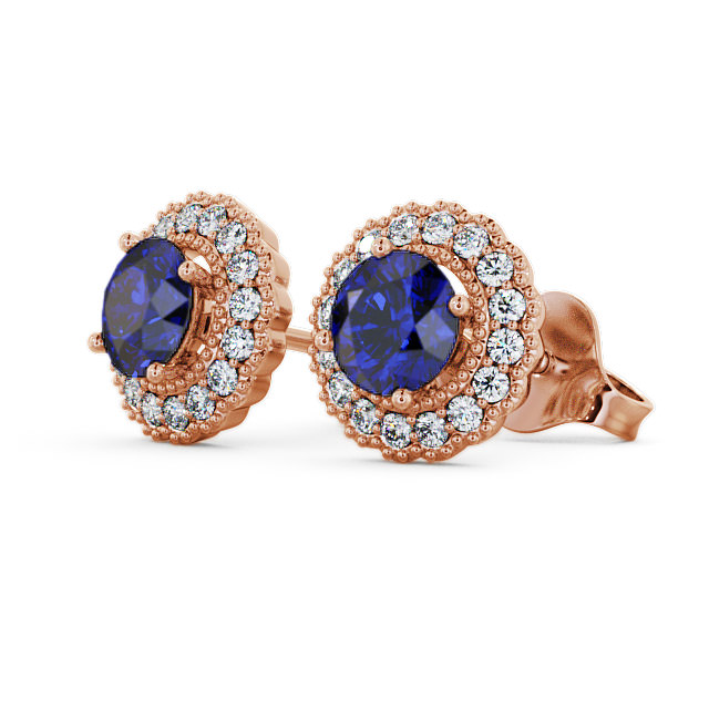 Halo Blue Sapphire and Diamond 1.56ct Earrings 9K Rose Gold - Braga GEMERG2_RG_BS_SIDE
