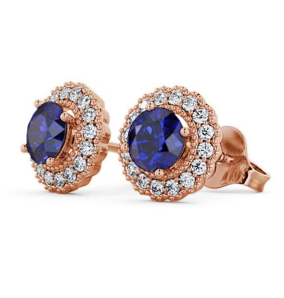 Halo Blue Sapphire and Diamond 1.56ct Earrings 9K Rose Gold - Braga GEMERG2_RG_BS_THUMB1