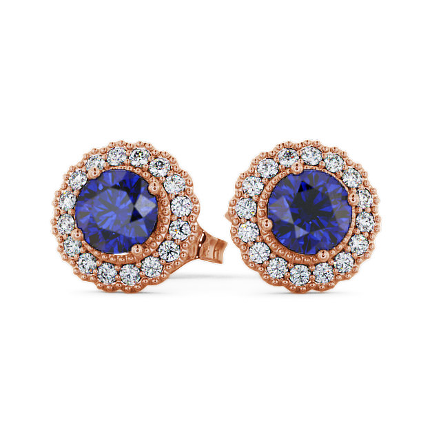 Halo Blue Sapphire and Diamond 1.56ct Earrings 9K Rose Gold - Braga GEMERG2_RG_BS_UP