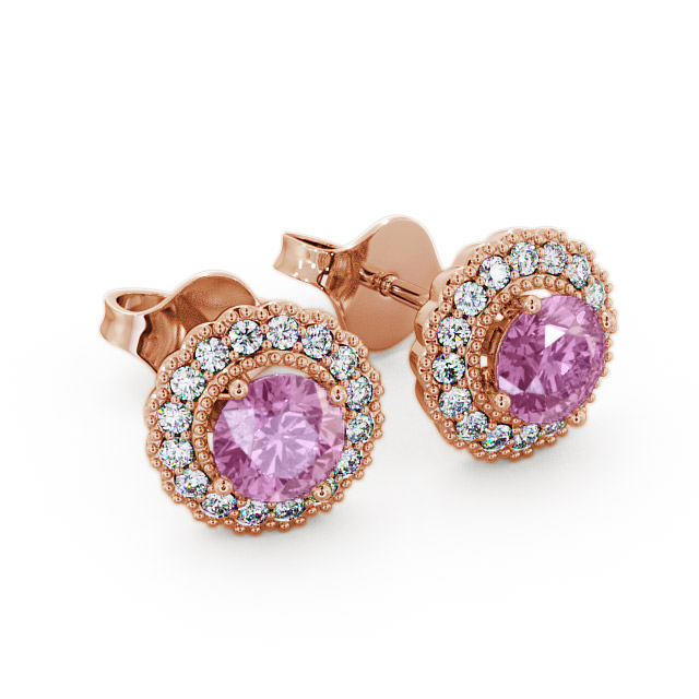 Halo Pink Sapphire and Diamond 1.56ct Earrings 9K Rose Gold - Braga GEMERG2_RG_PS_FLAT