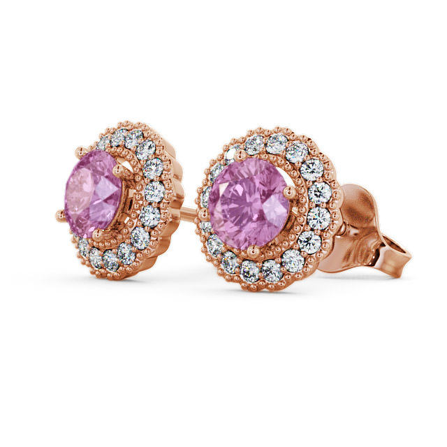 Halo Pink Sapphire and Diamond 1.56ct Earrings 9K Rose Gold - Braga GEMERG2_RG_PS_SIDE
