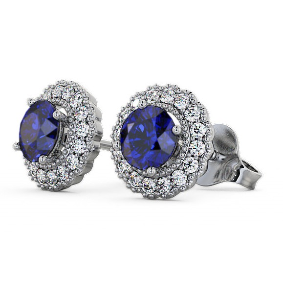 Halo Blue Sapphire and Diamond 1.56ct Earrings 9K White Gold - Braga GEMERG2_WG_BS_THUMB1