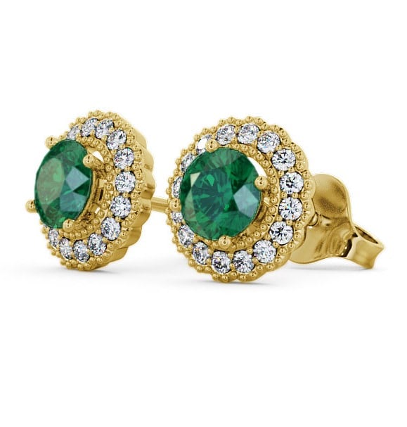 Halo Emerald and Diamond 1.22ct Earrings 9K Yellow Gold - Braga GEMERG2_YG_EM_THUMB1