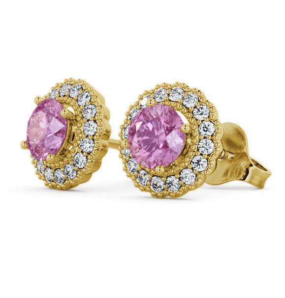 Halo Pink Sapphire and Diamond 1.56ct Earrings 9K Yellow Gold - Braga GEMERG2_YG_PS_THUMB1