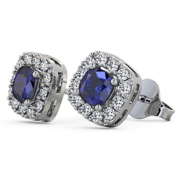 Halo Blue Sapphire and Diamond 1.12ct Earrings 9K White Gold - Turin GEMERG3_WG_BS_THUMB1