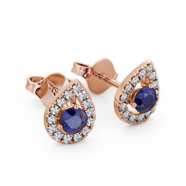 Halo Blue Sapphire and Diamond 0.96ct Earrings 9K Rose Gold - Voleta GEMERG4_RG_BS_FLAT